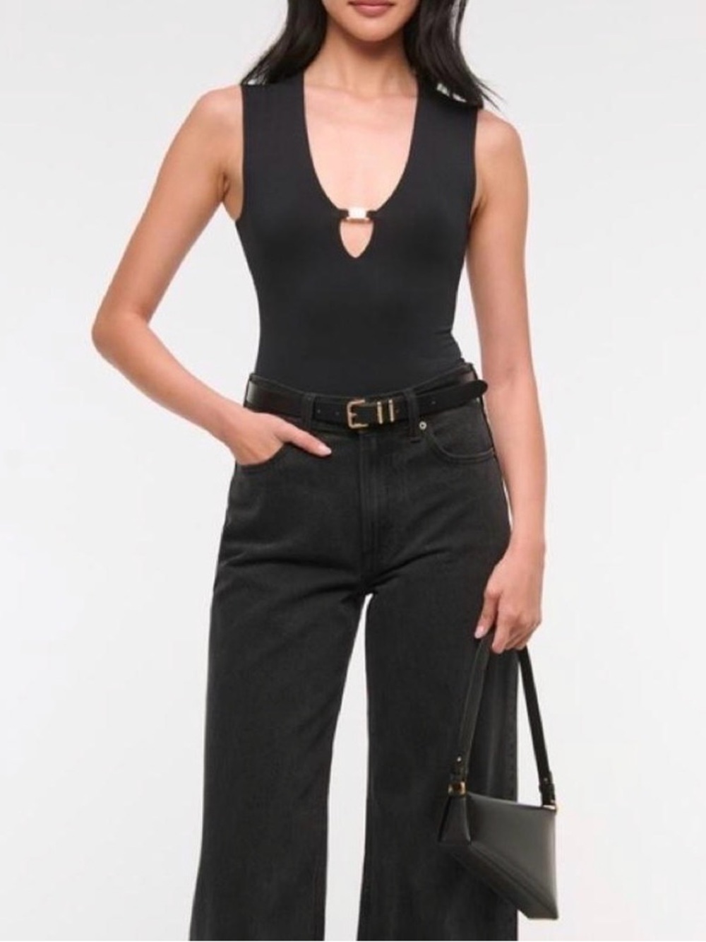 Abercrombie & Fitch Black plunge cutout hardware tank top